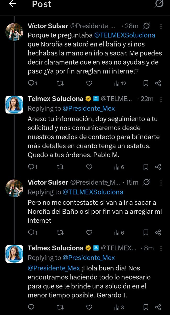 Presidente_Mex's tweet photo. Experimento: ¿primero realmente me responde @TELMEXSoluciona o un diputado? Diputado @humbertoambriz que opina. ¿Los humanos deberíamos tener el derecho a saber si nos responde una máquina o un humano? ¿Tenemos los humanos derecho a respuestas humanas?  cómo ejemplo para ilustrar https://t.co/wQeTwTIFtF