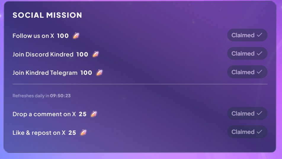 Obiamaka (@zitocrypt) on Twitter photo Spots are filling fast! Use my link to join Kindred and claim rewards. waitlist.kindredlabs.ai/?code=F8BBDDC
Sign up using email or Twitter account.
Complete the available social task and claim rewards.
Checkin everyday to collect points and gift boxes.
Invite friends
<a href="/Kindred_AI/">Kindred Labs</a> Spots are filling fast! Use my link to join Kindred and claim rewards. waitlist.kindredlabs.ai/?code=F8BBDDC
Sign up using email or Twitter account.
Complete the available social task and claim rewards.
Checkin everyday to collect points and gift boxes.
Invite friends
<a href="/Kindred_AI/">Kindred Labs</a>