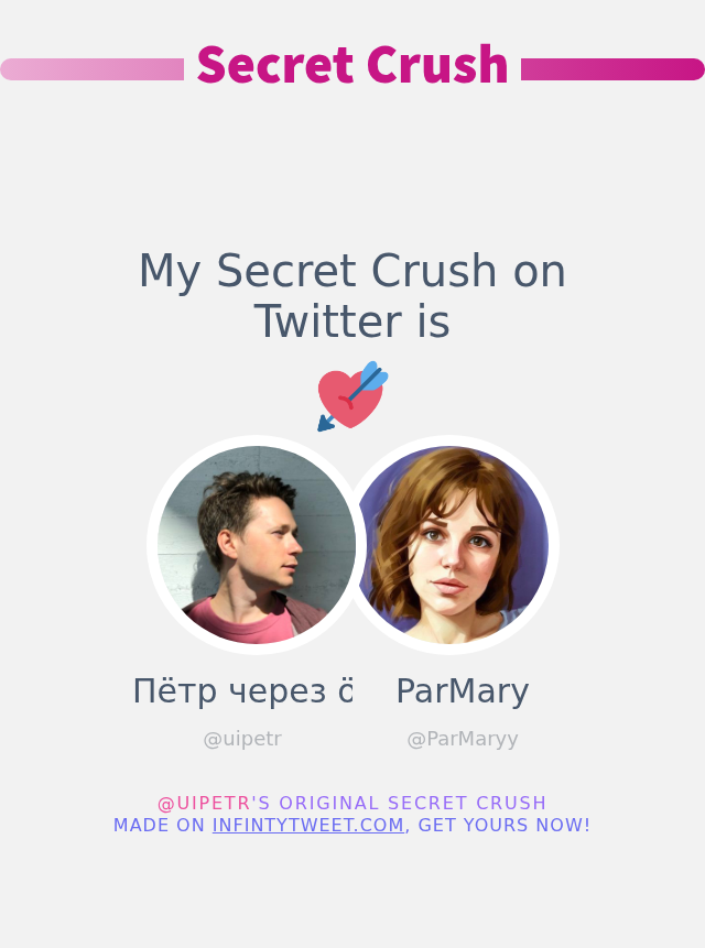 My Secret Crush on Twitter is <a href="/ParMaryy/">ParMary</a>

➡️ infintytweet.me/secret-crush