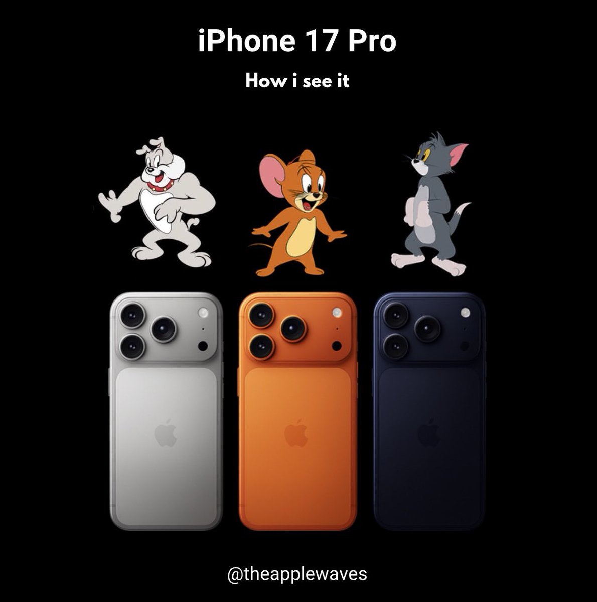 theapplewaves's tweet photo. I see colors for the iPhone 17 Pro like this 😂
How about you? 

#theapplewaves #iphone17 #iphone17pro #iphone17promax https://t.co/5zoCmPdR6M