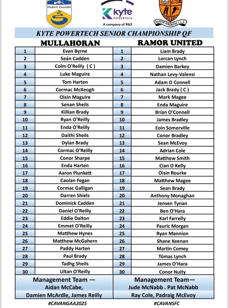 CavanCoBoardGaa's tweet image. 🏆𝗦𝗙𝗖 𝗤𝗨𝗔𝗥𝗧𝗘𝗥 𝗙𝗜𝗡𝗔𝗟🏆

PROGRAMME FOR MATCH

📍 Kingspan Breffni 
🕐 4-00pm

@MullahoranGAA   🆚️ @RamorUnited 

Live on CavStream TV  ONLY.

Get Club  Tickets - member.clubspot.app/club/cavan-gaa…

#CAVANGAA2025 #CAVANSFC