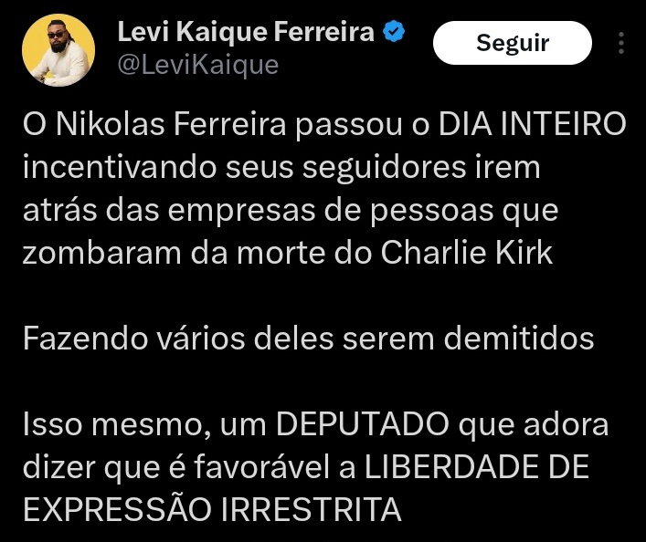 Lion_Central's tweet photo. Passaram 20 anos cancelando todo mundo e gozando do fato da direita nunca jogar na mesma moeda.

Agora que tão vendo como é a pegada, não aguentam 1 semana e já correm pro choro.

Calma fofo que tem muito mais por vir.

Alias, Nikolas Ferreira herói nacional. Voto garantido 🤙 https://t.co/1zOiRt5RiZ