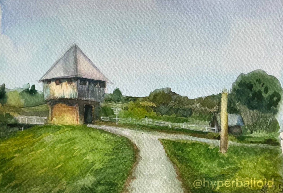 hyperballoid's tweet photo. 🌿 Watercolor of a 10th-century Kyivan Rus tower in Ostvytsia, painted over 4h with wet/dry brush. Warm sunlight on wood evokes peace. Оpen for collabs! 🇺🇦 #WatercolorArt #HistoricalArt #ArtFromUkraine #EcoDesign #3DVisualization https://t.co/8sqNm5wyqi