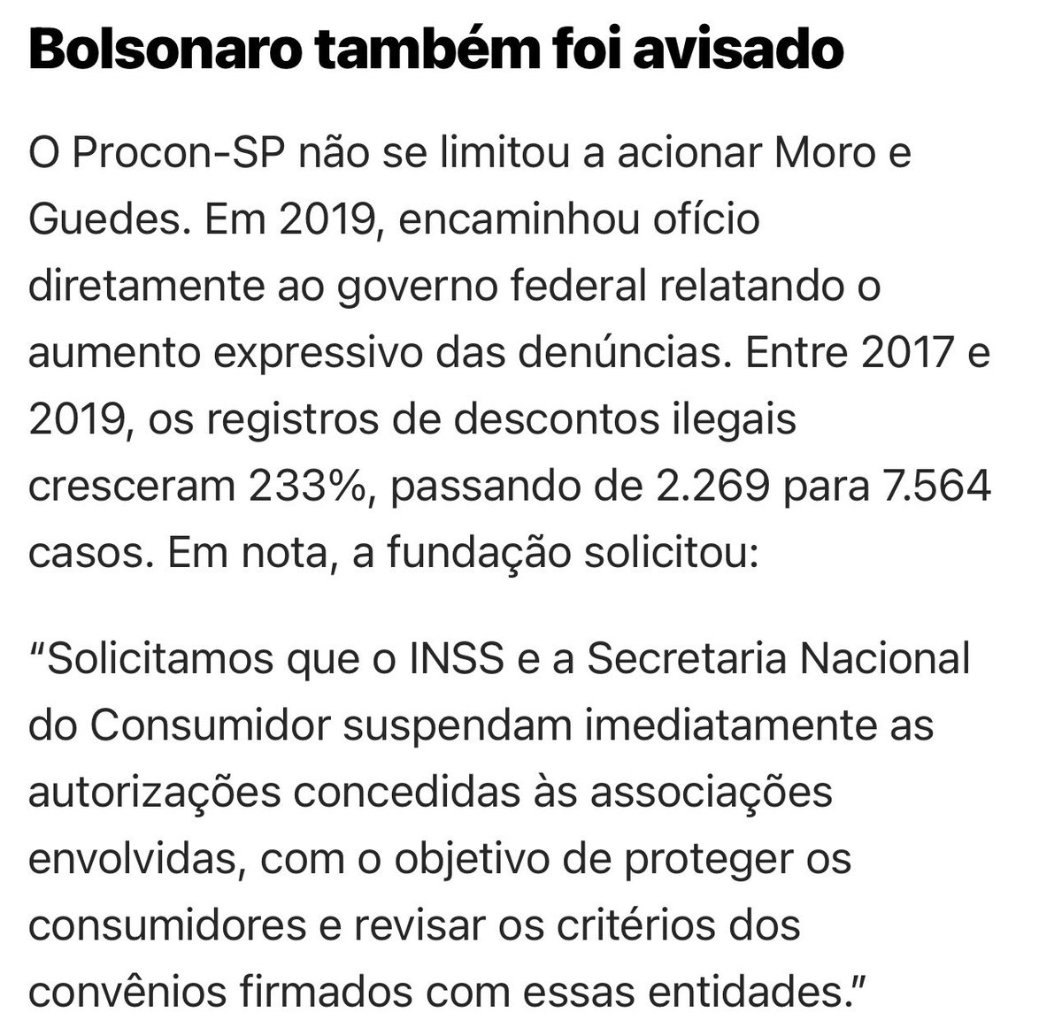 Bolsonaro sabia das fraudes no INSS e deixou as entidades picaretas roubarem dos aposentados. Além do senador Izalci e dos peritos do Instituto, também o PROCOM de SP avisou e entregou documentos ao ex presidente, que nada fez. #CPMIdoINSS
Outro crime de Bolsonaro!