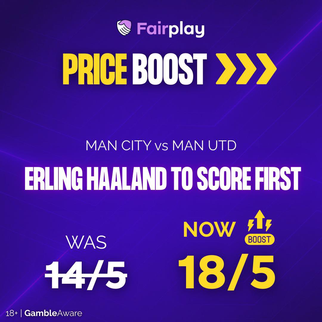 Fairplayapp's tweet image. Derby day boost 💥 

Haaland to score first vs United ⚽️ 

NOW 18/5 ⚡️ 

Bet here👇
fairplaybet.co.uk

18+ | GambleAware

 #MCIMUN #PriceBoost