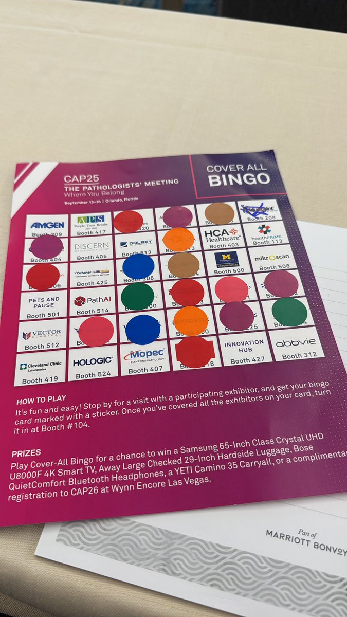 wild_diva's tweet image. My bingo card at the #CAP25 where pathologist gather and learn and update. Now about to start From Surgical Pathologist to Molecular Pathologist and Back.