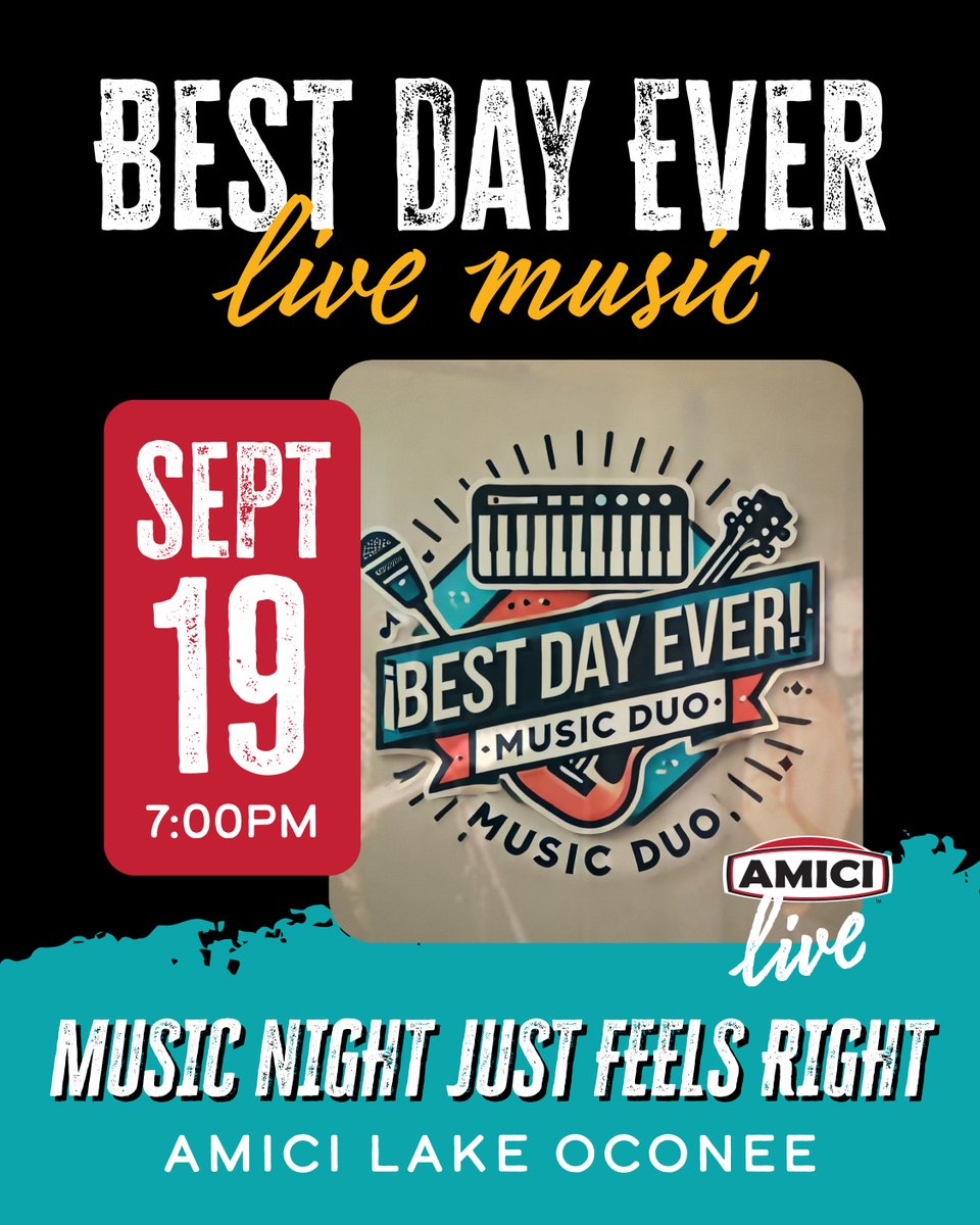 Fridays are the #BestDayEver! 🎸 

Join us Sept 19th at 7:00 pm for live music, Amici favorites, and good vibes all night.

#BestDayEverMusic #AmiciLakeOconee #AMICILIVE #Amici #LakeOconee