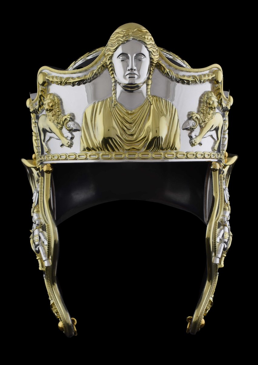 Though only the badly corroded iron core of the helmet remains, scans and careful conservation revealed details of its intricate original decoration, including a laurel wreath encircling the crown and high-relief bust of a woman flanked by lions and rams on the brow guard.