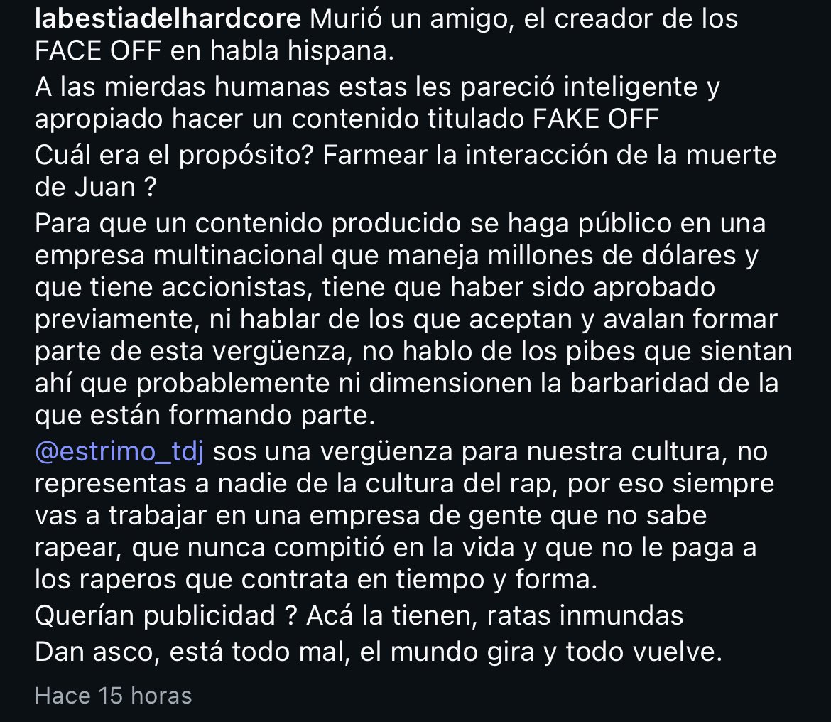 tendenciafree's tweet image. “Papo”:

Porque le indignó que en España hicieran un “Fake-off”, sintió que insultaban la memoria de Juan Ortelli y atacó con todo a Estrimo.