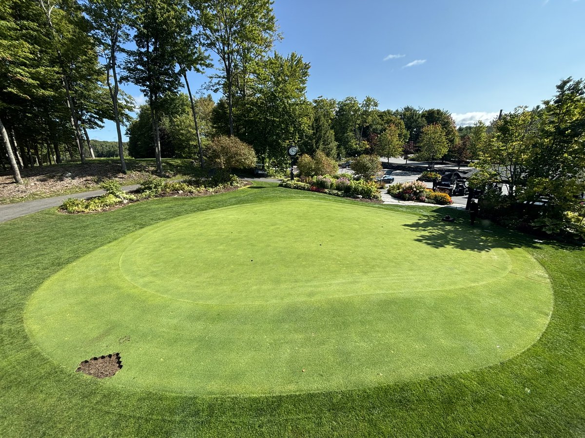 RBisser's tweet photo. Putting green construction underway! Can’t wait to se a full green renovation from start to finish. Expanding putting green by 50% with 3% slope max to increase a better area for practise! Going to be an amazing view from the clubhouse. https://t.co/jErDy3214S