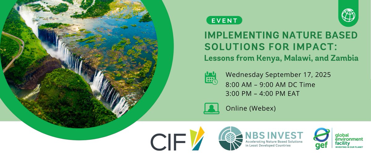 Nature-based solutions can transform communities &amp; ecosystems, but how do you scale them? Hear from practitioners in Kenya, Malawi &amp; Zambia as they share lessons on overcoming challenges in design, finance &amp; governance. wrld.bg/SIP250WWoBR
<a href="/WBG_Environment/">World Bank Environment</a> <a href="/CIF_Action/">CIF</a>