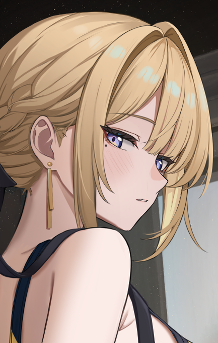 これはつい最近、pixivの大人総合ランキングに初めて入った喜びとは裏腹に、ここでは顔しか見せられない競泳水着イヴリンのイラスト。pixivかdiscordから見れる 