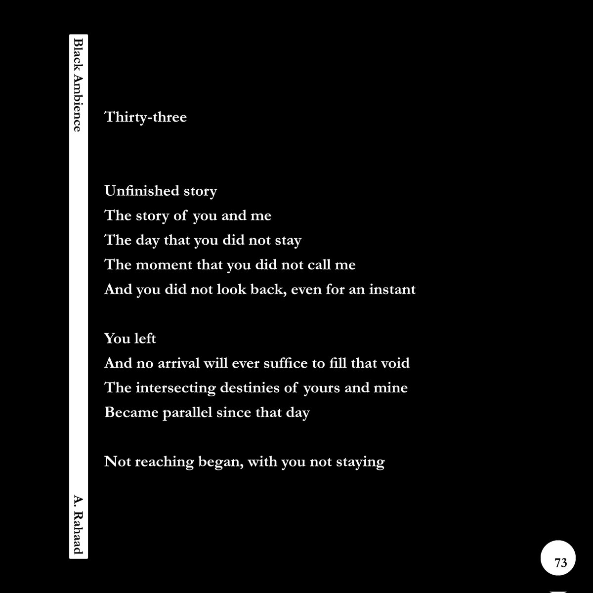 A_Rahaad's tweet photo. .."You left
And no arrival will ever suffice to fill that void
The intersecting destinies of yours and mine
Became parallel since that day"..

⚫Poem:Thirty-three
🟡1/1
🔵10 #xtz

📓"Black Ambience"Book
✒️Free Verse Poems

✒️Author:@A_Rahaad
Curator:@Diba_Adib_art

#A_Rahaad
🔗⤵️ https://t.co/sOxMBKI9ZS