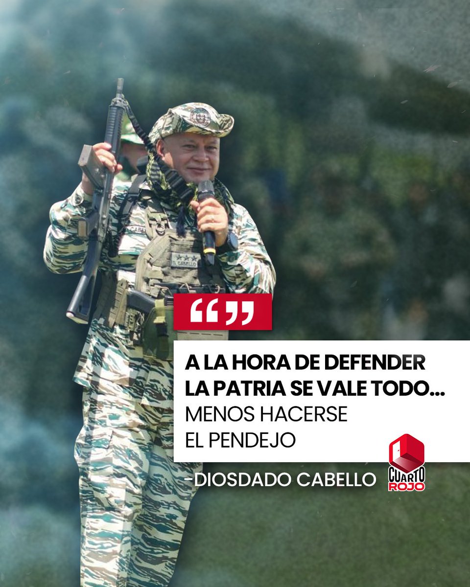 #Atención Venezuela se prepara en armas en defensa de la Patria. 

Y a la hora de la verdad, se vale todo. Menos hacerse el pendejo o la pendeja. Quien haya solicitado invasión a Venezuela pagará las consecuencias.

#LoDijo Diosdado Cabello ✅️