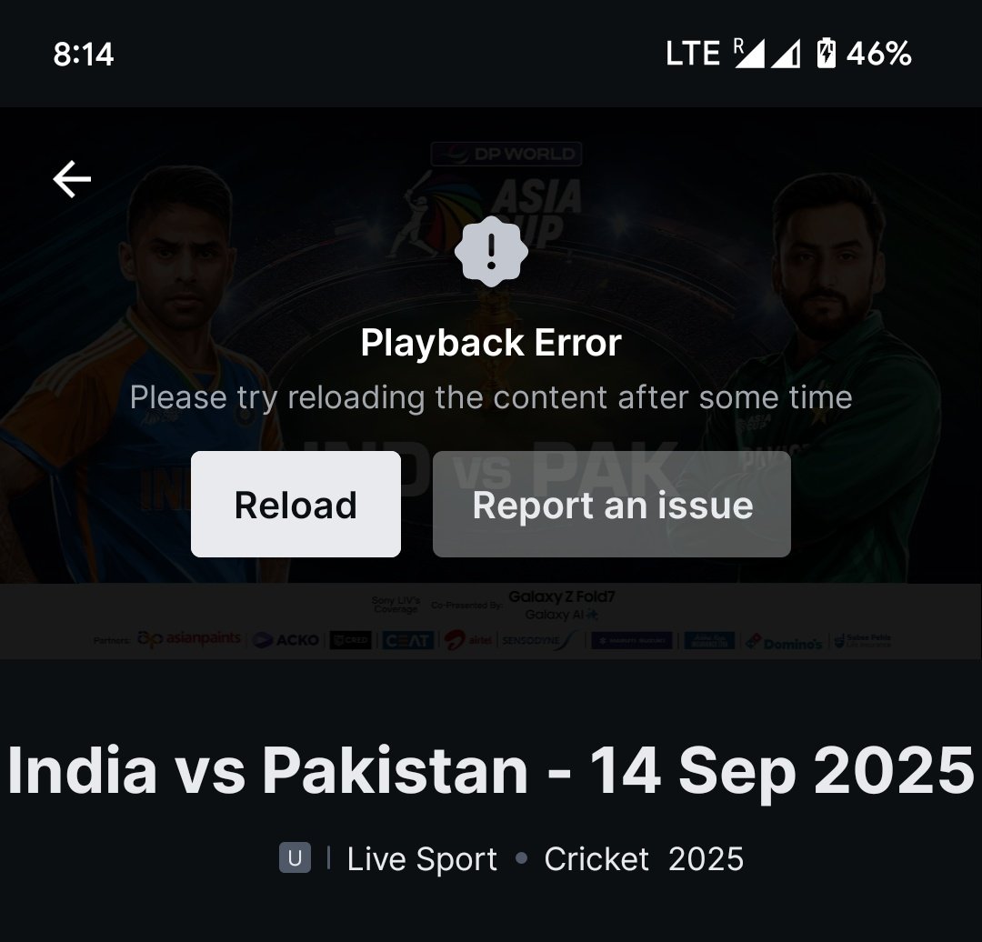 crapart_'s tweet photo. SonyLiv is down. I recharged only for this match and now I can’t even watch it. Total waste of money.
@SonySportsNetwk
#INDvsPAK 
#BCCI https://t.co/ewQ7aVlA4s
