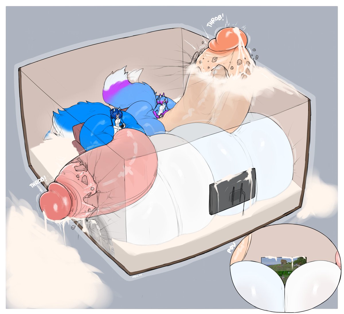 Even when your junk/s are too big for the room, doesn't stop Marky and <a href="/Ralord_bloofox/">Ra</a> from having a good game session~ x//3

Not sure if they got room for more players, but probably welcome to join in the fun~ ;3