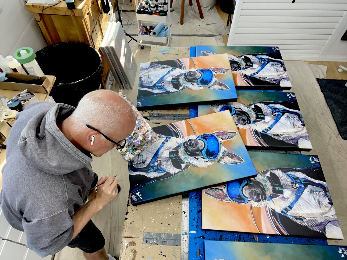 Starting my painting day numbering, signing and adding custom embellishments to these Limited Edition gallery canvas print of Sam Langford for Sandy in #ymm. These will be sold in support of the CAUSE FOR PAWS effort and <a href="/FMSPCA/">Fort McMurray SPCA</a>