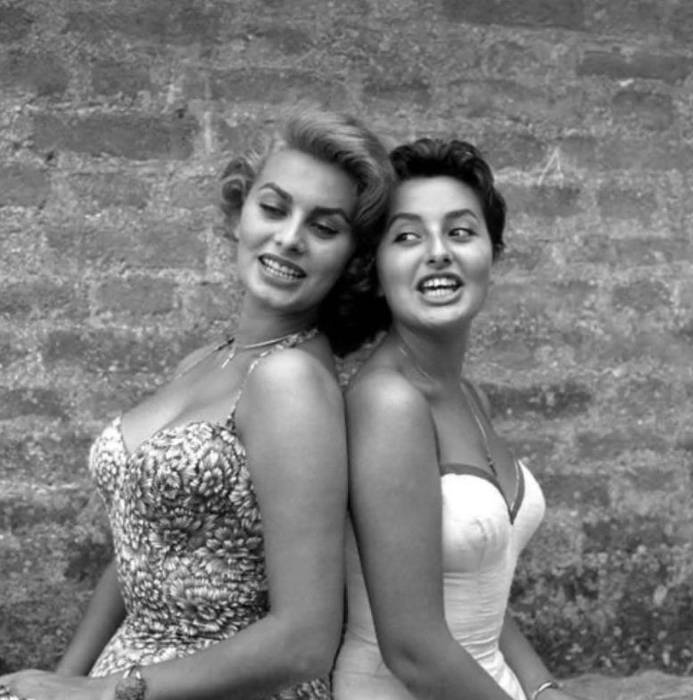 Sophia Loren and her sister, Maria Scicolone in Venice, Italy, 1955