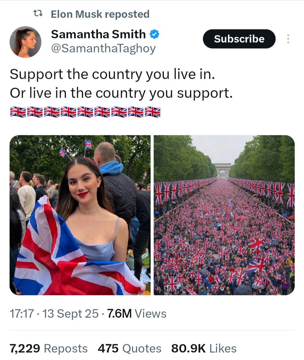 Elon Musk is sharing obviously AI-generated images of the Unite the Kingdom rally in London.

For a start, the Arc de Triomphe is in Paris, not London. And once you zoom in, you'll notice that the Union Jacks and the crowd have many errors typical of AI images.