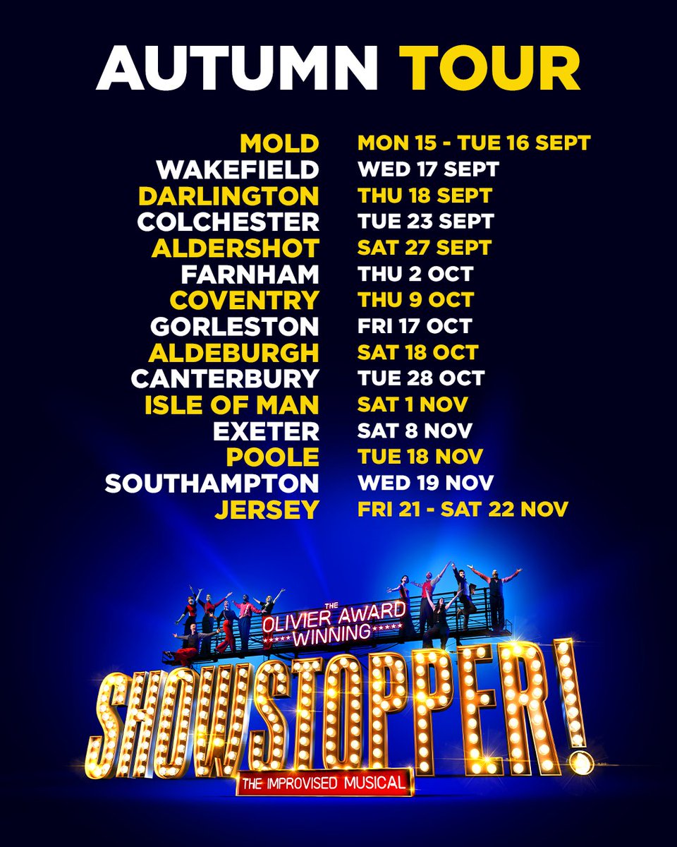 📢 WHERE TO FIND US ON TOUR THIS AUTUMN

We can't wait to get back on the road THIS WEEK ☎️🗺️

Find out if we'll be making up some musical mayhem in a town near YOU 👇
showstopperthemusical.com/upcoming-shows/