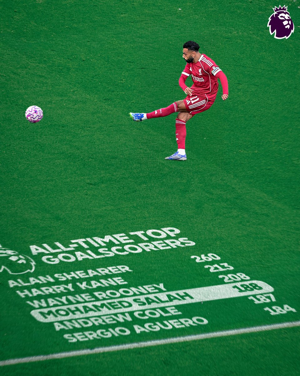 𝐌𝐨𝐡𝐚𝐦𝐞𝐝 𝐒𝐚𝐥𝐚𝐡 se classe désormais à la 4️⃣e place des Meilleurs buteurs de l'histoire de la Premier League ! 🇪🇬📈

[📸<a href="/premierleague/">Premier League</a>] #BURLIV