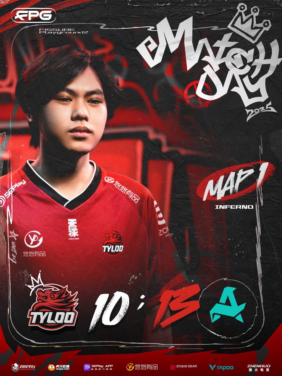 tyloogaming's tweet image. ✨Fissure Playground S2

✨MAP  INFERNO｜ BO3

✨TYLOO 10:13  Aurora

✨SVP：TYLOO Mercury

#tyloo #FPG