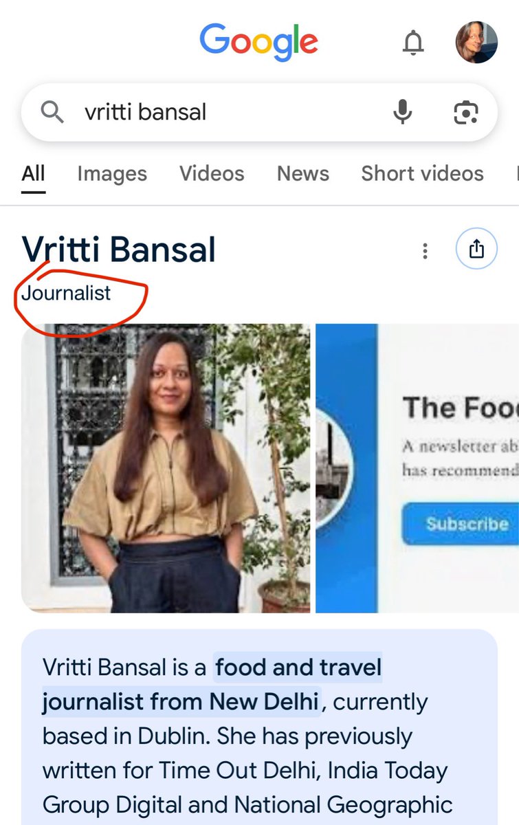 Vritti Bansal (@vrittibansal) on Twitter photo Randomly decided to Google myself and saw that Google has added "Journalist" under my name!!!! Randomly decided to Google myself and saw that Google has added "Journalist" under my name!!!!