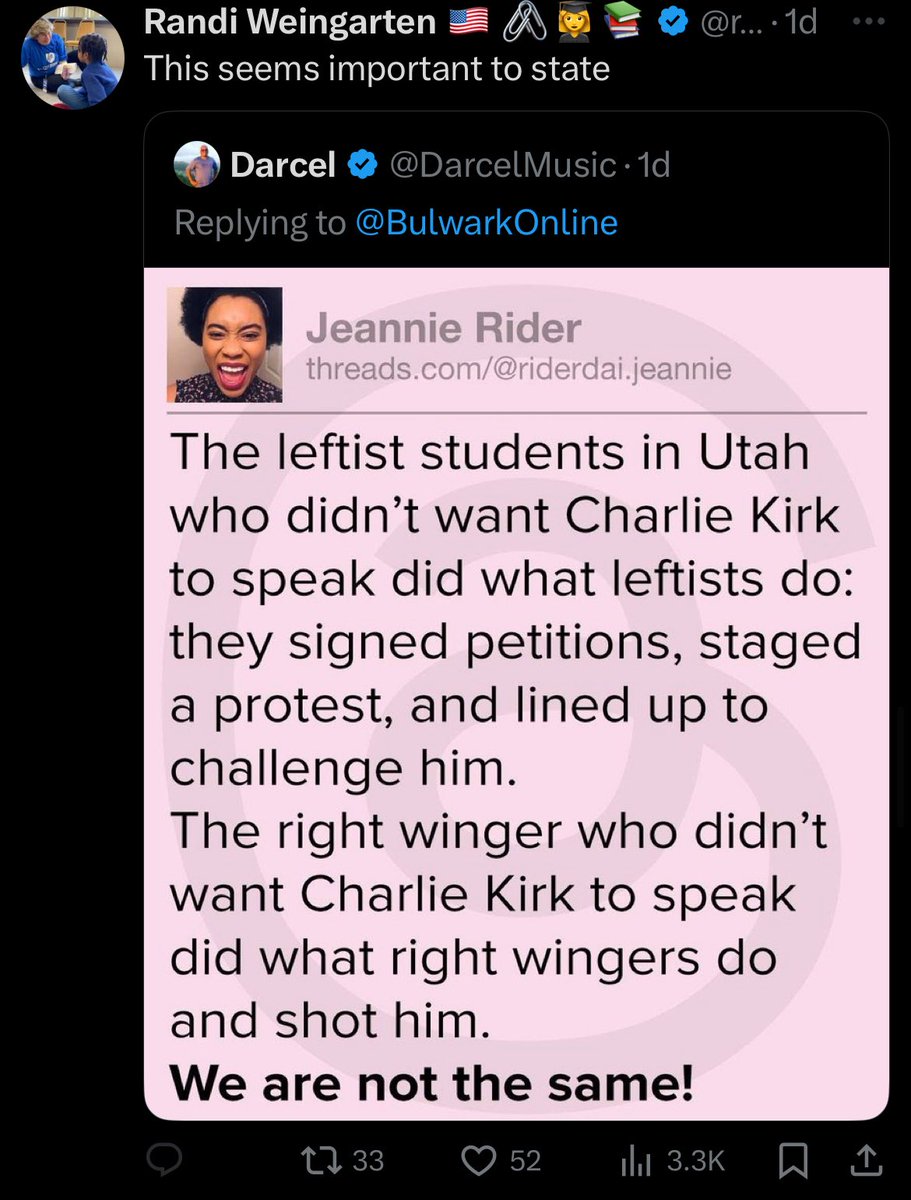 Teachers union chief Randi Weingarten is spreading the false flag conspiracy theory about Tyler Robinson