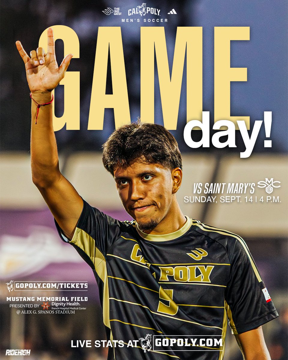 Gameday! The homestand continues at 4 p.m. versus Saint Mary's. 
#RideHigh
Vs <a href="/SMC_MSoccer/">Saint Mary's Men's Soccer</a>
4 p.m. | San Luis Obispo 
Live Stats: stats.statbroadcast.com/mobile/?id=598…