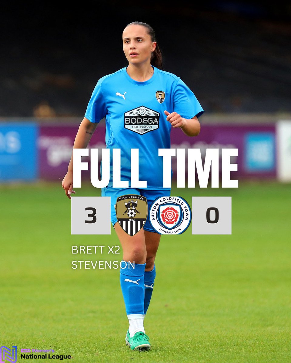 Full-Time! A fantastic 3-0 victory today! What a performance from the team.

2 Goals and an assist for Emily Brett &amp; a goal for Lily Stevenson. 

Solid performance from our defence &amp; Ashleigh Hind with a clean sheet 🧤 

#achieve #inspire #aspire #NottsCounty #COYP