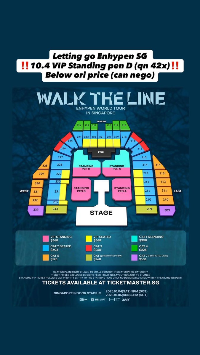 XiangChe228429's tweet photo. WTS
Enhypen Walk The Lin in Singapore 🇸🇬 

10.4 Day 2
VIP standing pen D x1
Queue no 42x

Price: below ori (can nego)

#enhypen #enhypenwtl #enhypensingapore #WTS #wtb #wtt 
#WALKTHELINE_IN_SINGAPORE 
#ENHYPEN #ENHYPENWTL 
WTS WTB WTT HTB HTS https://t.co/lWcyaCeEVR