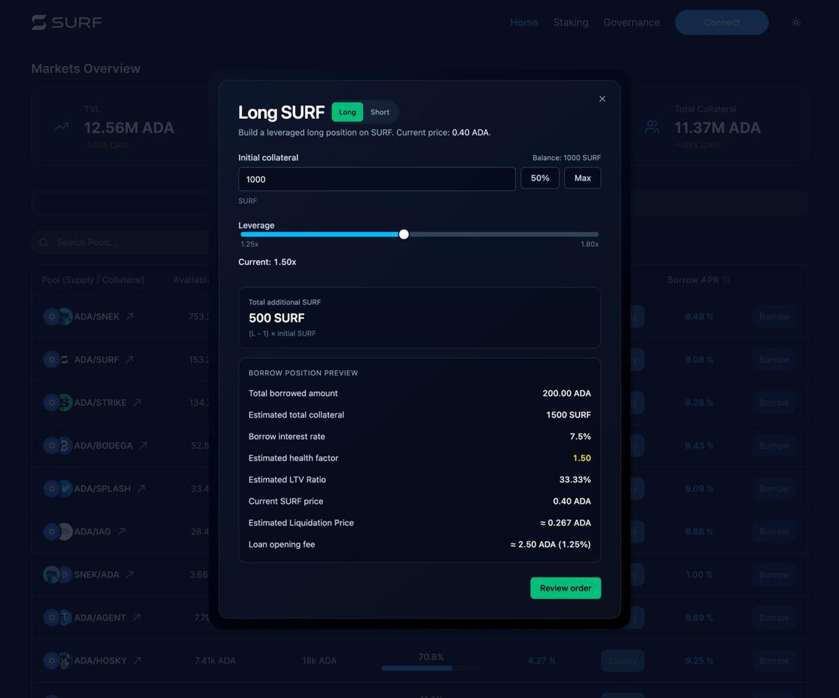 surfcardano's tweet photo. Sneak peak of one-click leverage🖱️

We’re getting ready to take Cardano’s lending experience to the next level.

Internal testing has begun and we expect public testing within the next 2 weeks ����️ https://t.co/Qo8HrNvxfP