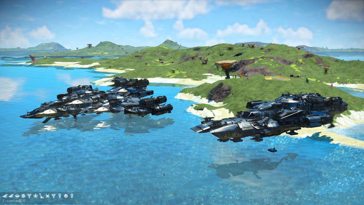 shin256Bit's tweet photo. #NoMansSky 
#ノーマンズスカイ 
#日本人コミュニティ地球型惑星
プレイして120時間ついに有名な #CafeTheGoldenGek にたどり着いた。
いろんなコルベット級を見れたしすごい高価な物を頂けたりして楽しい。 https://t.co/Nf2AK1mFF4