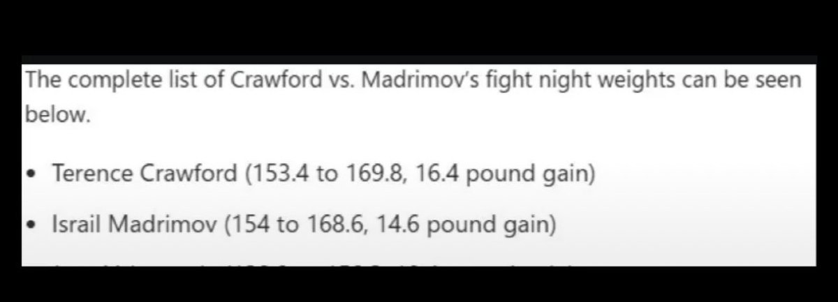 Floyd his entire career was 0-3 pounds heavier than his weigh-in weight on fight night.

Bud his entire career was 15-18 pounds heavier on fight night than his weigh in-weight… 154 included.

Bud in there with Roy, Dre, Floyd, SRL but keep things in perspective.