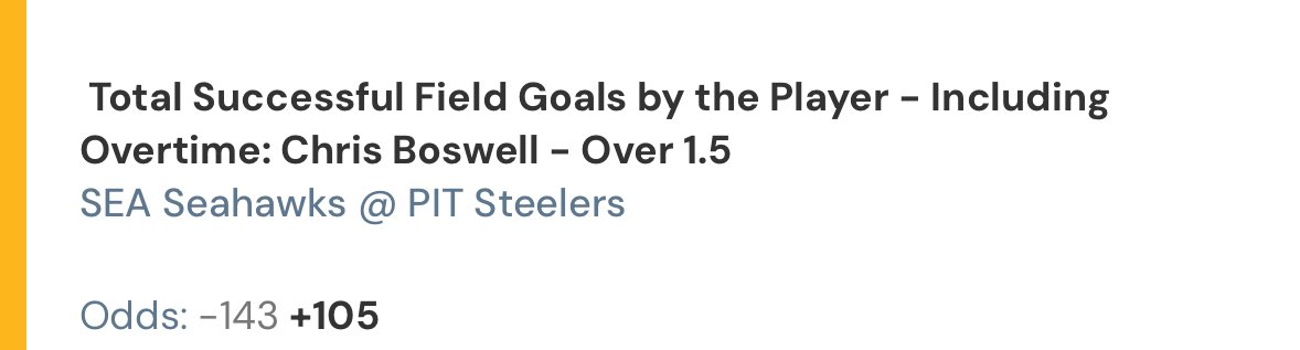 OddsOracle_'s tweet image. Chris Boswell “O” 1.5 FGs 

I used a boost here on bet rivers with a slightly better price on espn bet. The Steelers lack of a goal line back in conjunction with their conservative playcalling lends itself to a lot of field goal opportunities on 4th and short. 

I&apos;m all over…