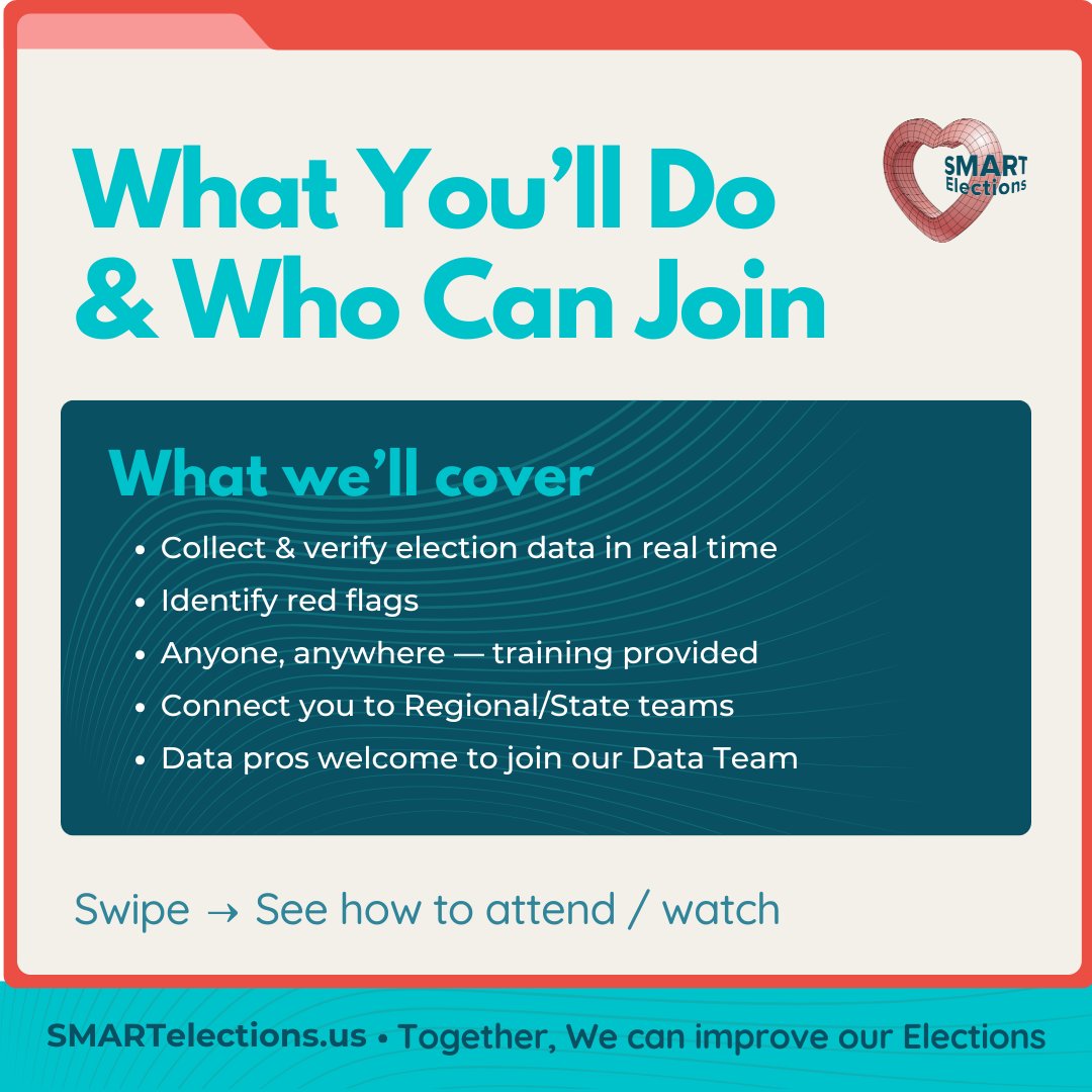 ➡️You are the change you've been waiting for!⬅️⬅️
zurl.co/OgGZ4 
Join SMART Elections in the most comprehensive nonpartisan data-based #Election Verification Program in US History
Mon 9/29 5pm PT/ 8pm ET
QR code /SMARTelections.us to sign up
#VerifyTheVote