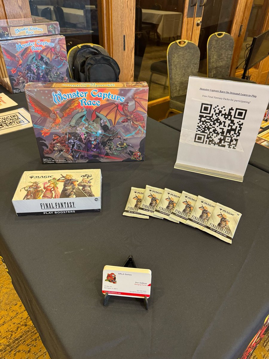 ARLAGOfficial's tweet photo. 🎲 ARLA Games @ Nerd Rage Gaming (Mundelein, IL)
📅 Sat 9/13 &amp; Sun 9/14

🔥 Demo Monster Capture Race – the fast-paced board/card game!
💥 PLUS: Get FREE Final Fantasy packs when you play! 🐉⚡

#MonsterCaptureRace #BoardGames #FinalFantasy #arlagames https://t.co/5g2sBqHOwU