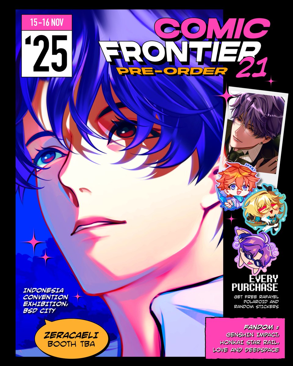 zeracaeli's tweet photo. [ Like &amp; RT 💙 ]
#CF21 Pre-Order &amp; Giveaway !

🛒 Open until September 29th
🪁 Pickup (both days) / mail order
🖇️ https://t.co/i4TWPx3iFr
For GO please DM first!

Fandom : Love &amp; Deepspace, Genshin, Honkai Star Rail

#Comifuro21 #CF21Catalogue 
#ComicFrontier https://t.co/yETh2siVk1