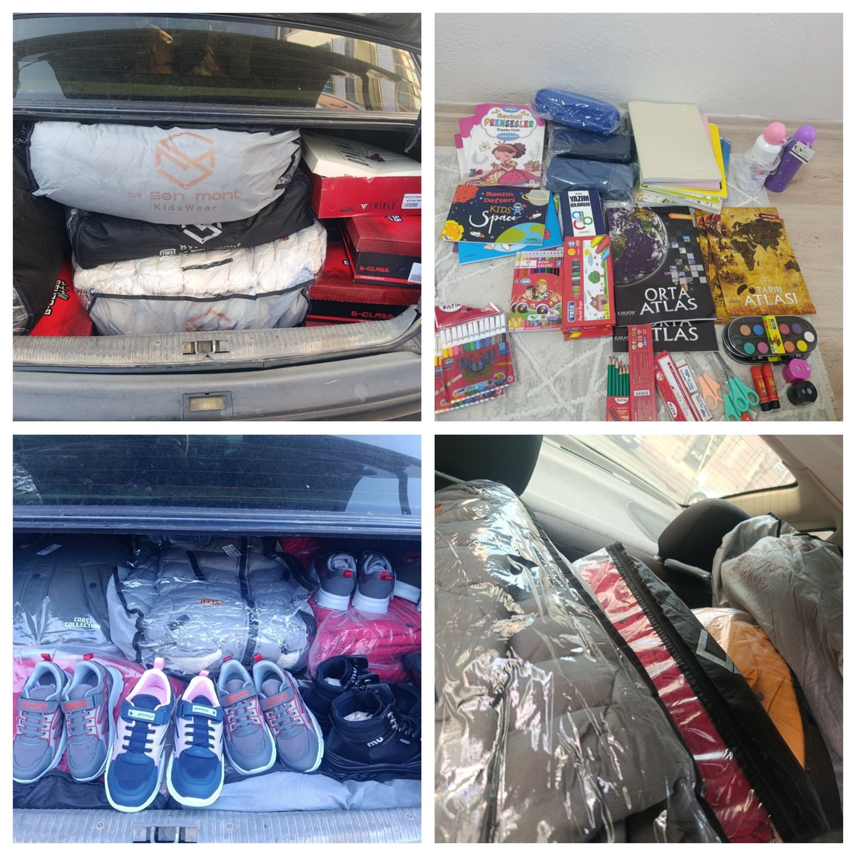 40 çocuk kabanı ve 20 çift ayakkabı ile Kırtasiye malzemeleri ihtiyaç sahiplerine dağıtılmak üzere yola çıkmıştır sebep olanlardan Allah razı olsun