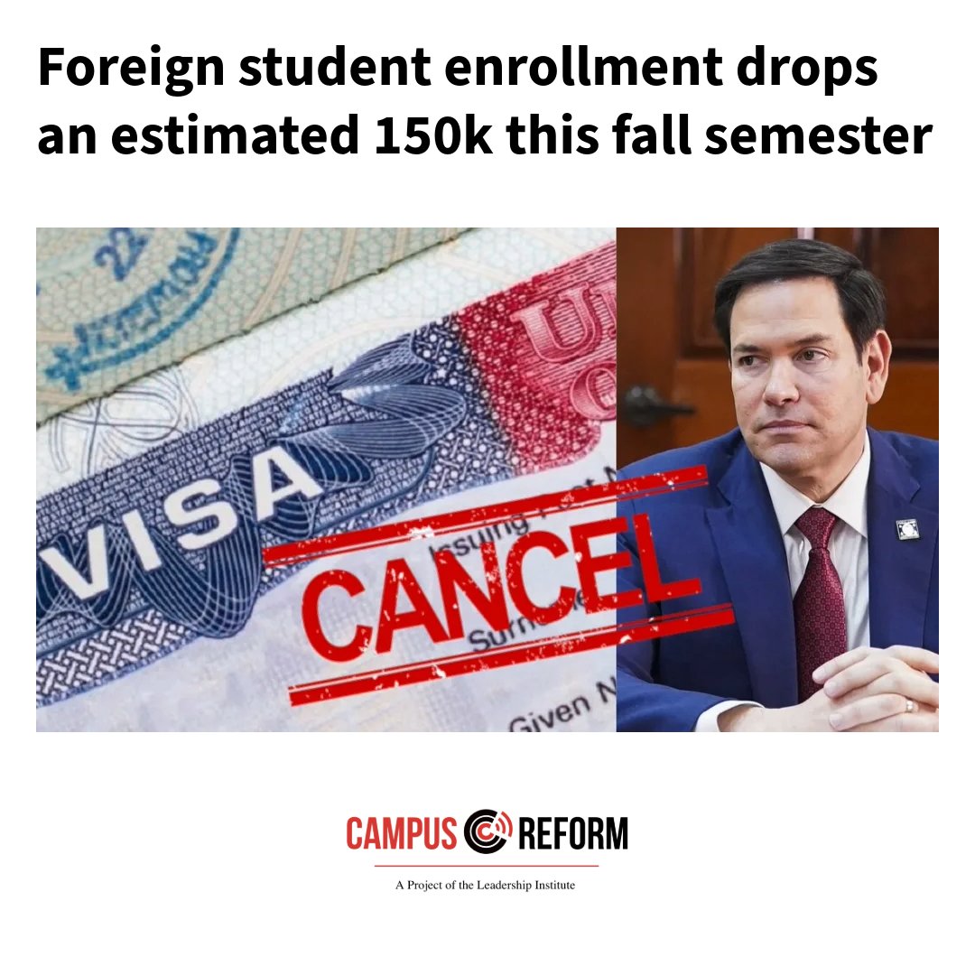 campusreform's tweet image. Foreign student enrollment drops an estimated 150k this fall semester

Link in bio or read the story at bit.ly/4gwlpN9

#internationalstudents #foreignstudent #enrollment #news #campusreform