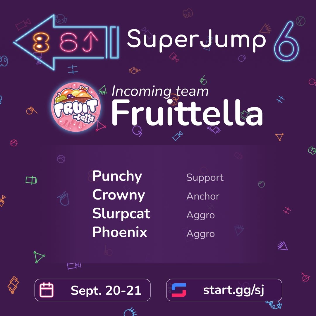 Inkling Performance Labs (@iplsplatoon) on Twitter photo πΎ SuperJump 6 is less than a week away! Here's another incoming team:
<a href="/FruittellaSpl/">Fruittella</a> - One of Europe's best teams chasing to land a strong result this time around.
<a href="/Punch8425/">Punchy - γγ³γ</a>
<a href="/Crowny_A/">Crowny</a>
<a href="/slurpy_fishy/">Slurpchad</a>
<a href="/k7_phoenix/">phoenix π @Oktofest</a> πΎ SuperJump 6 is less than a week away! Here's another incoming team:
<a href="/FruittellaSpl/">Fruittella</a> - One of Europe's best teams chasing to land a strong result this time around.
<a href="/Punch8425/">Punchy - γγ³γ</a>
<a href="/Crowny_A/">Crowny</a>
<a href="/slurpy_fishy/">Slurpchad</a>
<a href="/k7_phoenix/">phoenix π @Oktofest</a>