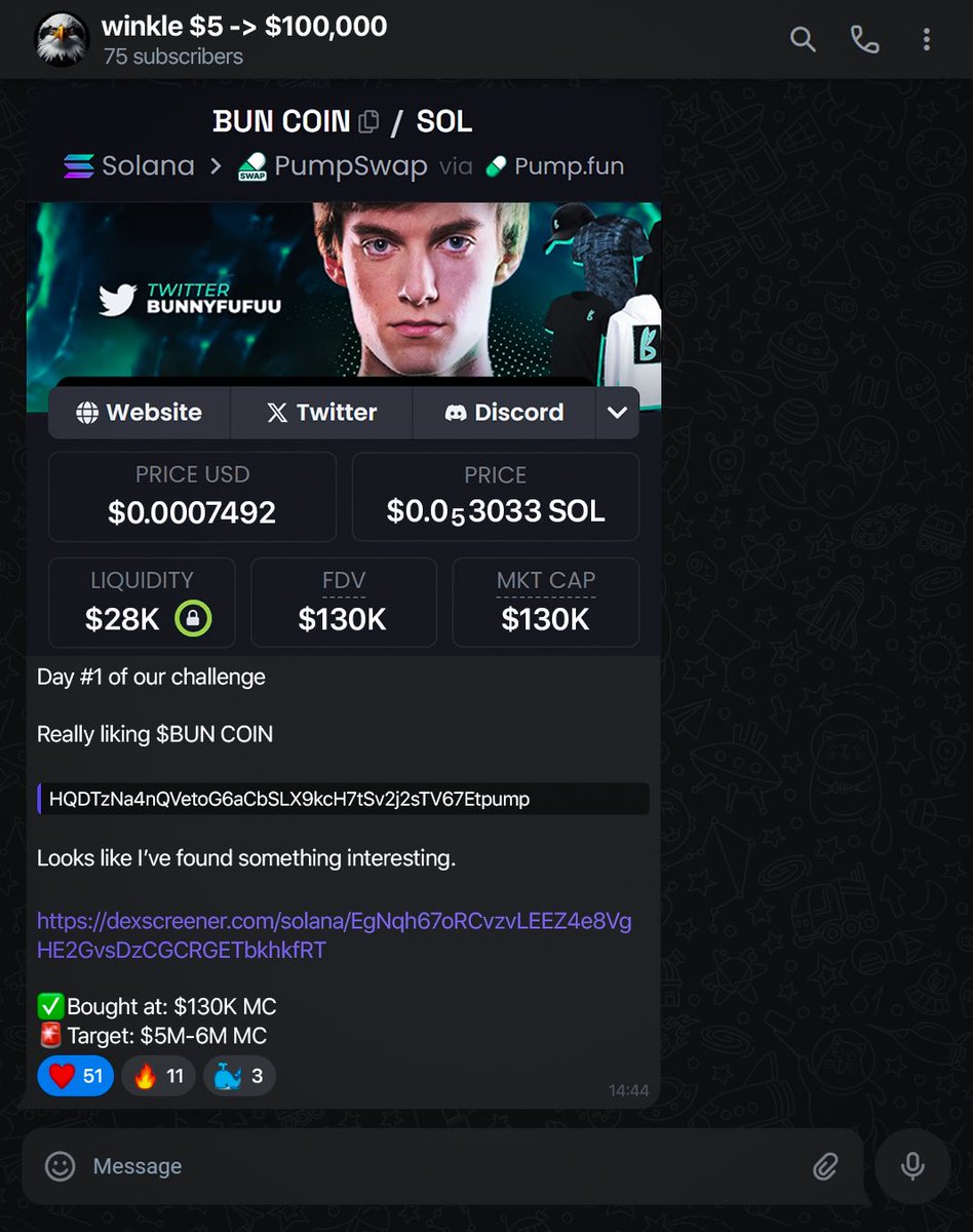 w1nklerr's tweet image. Day #1 of the $5 - $100,000 Challenge
Today we caught $BUNCOIN
Sold at 6M MC – 46x
Current balance: $230
Already 75/500 people in the group
If you want to join us:
Like & RT
Comment "SOL"
Must be following
Only my followers will be accepted.