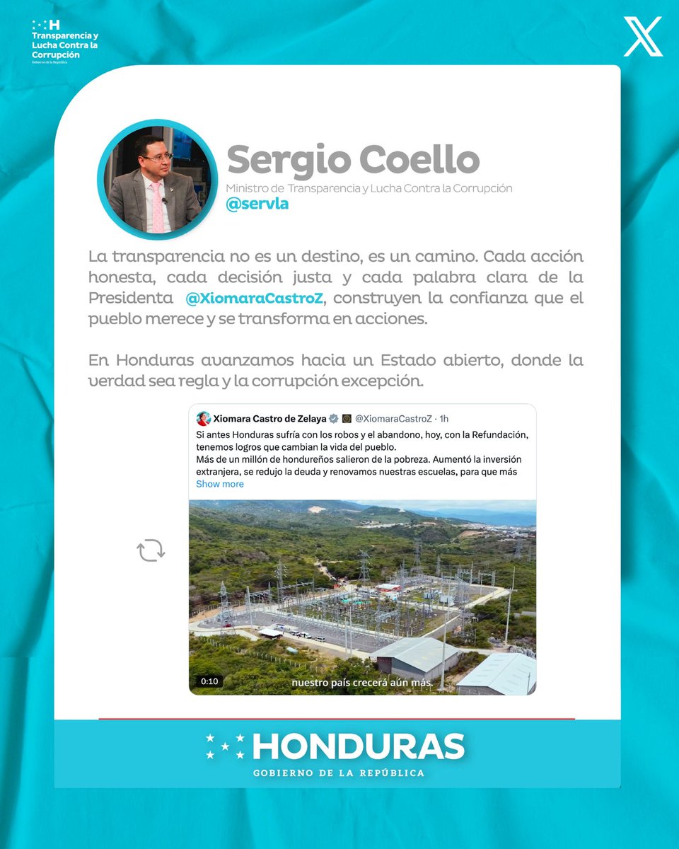Importante mensaje del Abg. Sergio Vladimir Coello <a href="/servla/">Sergio  Coello</a>, Secretario de Estado en los Despachos de Transparencia y Lucha Contra la Corrupción (STLCC), a través de X:
