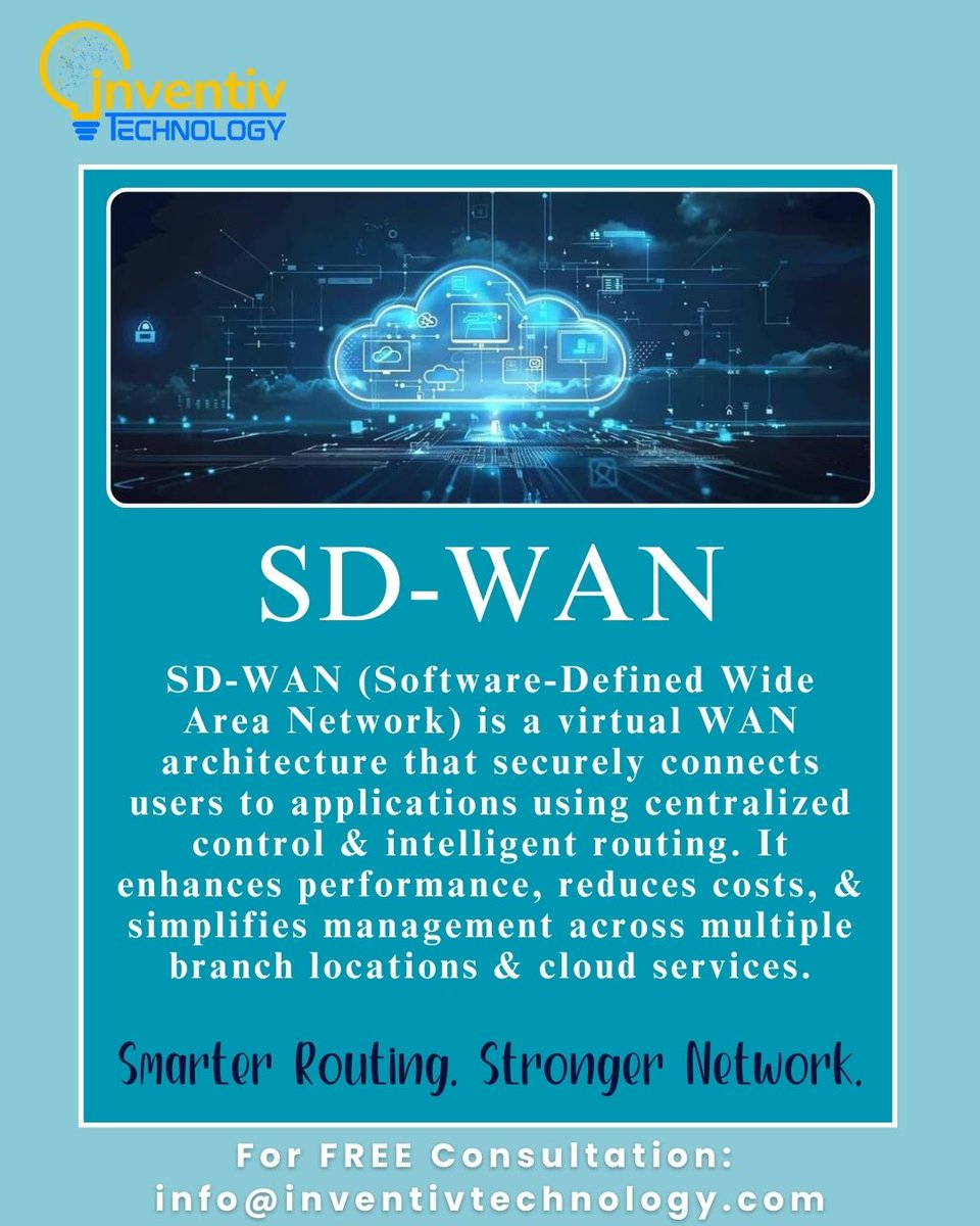 InventivTechno's tweet photo. Smarter routing, stronger networks. Inventiv’s SD-WAN boosts performance, cuts costs, and simplifies connectivity across branches and cloud. 📩 info@inventivtechnology.com #SDWAN #InventivTechnology #SmartNetworking #CloudReady #PakistanTech https://t.co/NPmIyq5jW8