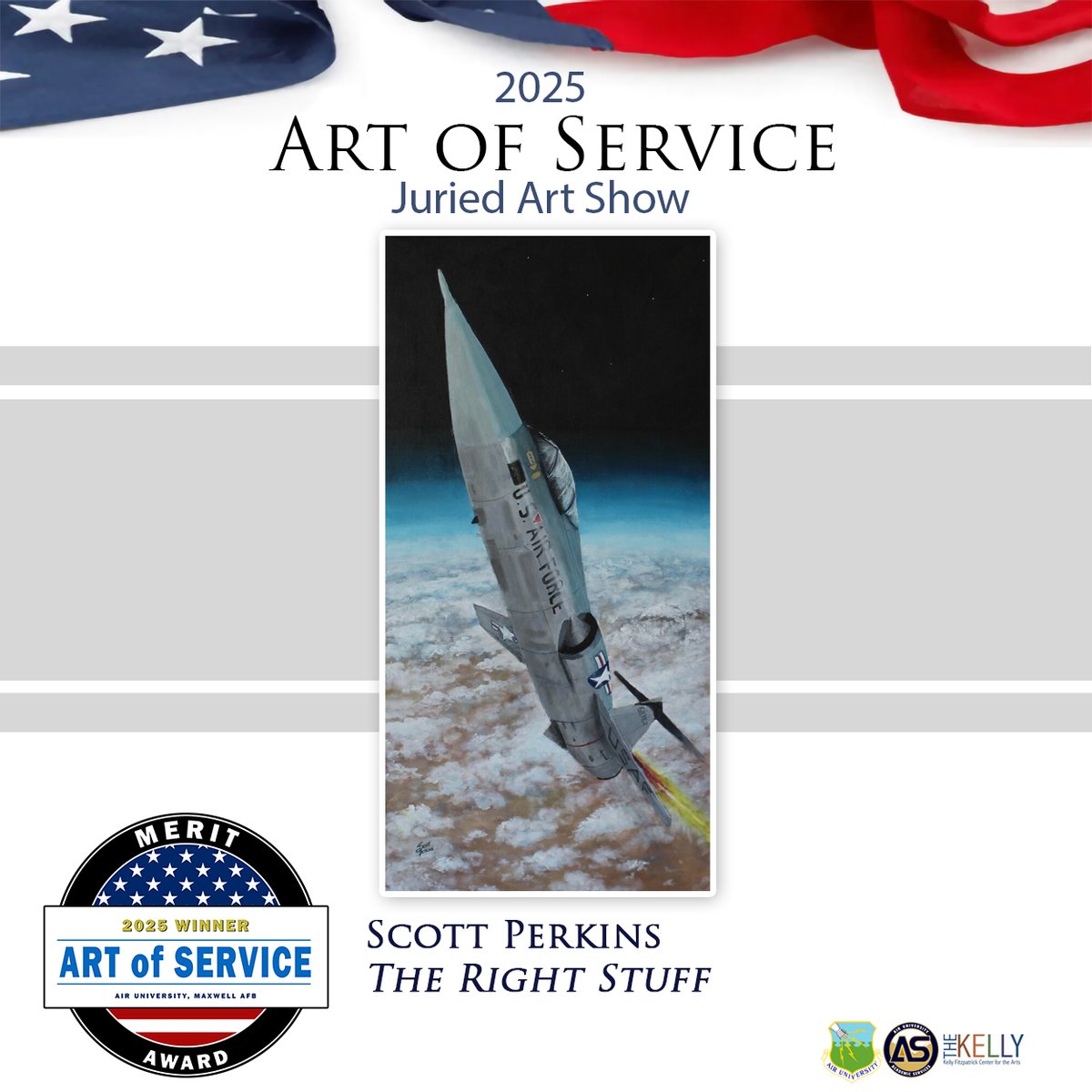 Congratulations to Scott Perkins, artist of The Right Stuff, for winning the Merit Award! 

Art of Service gallery: ow.ly/Qo3r50WTUr2

Thank you to all the artists, guests, and supporters who made this year’s show a success in honoring service, dedication, and creativity.