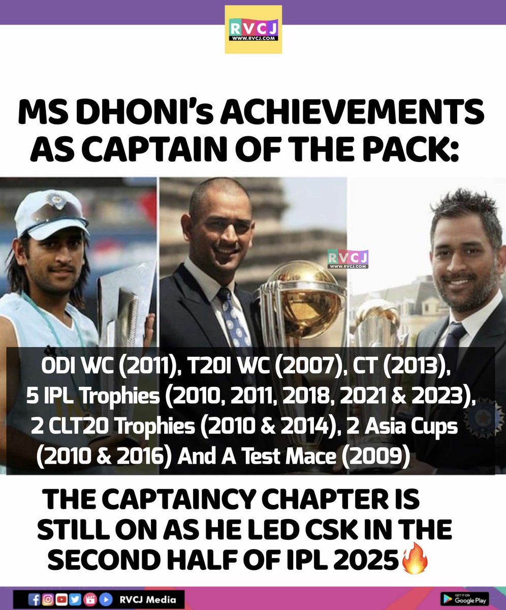RVCJ_FB's tweet photo. MS Dhoni's achievements as captain of the pack 🐐🔥🫡 https://t.co/Xl0DoBdzO2