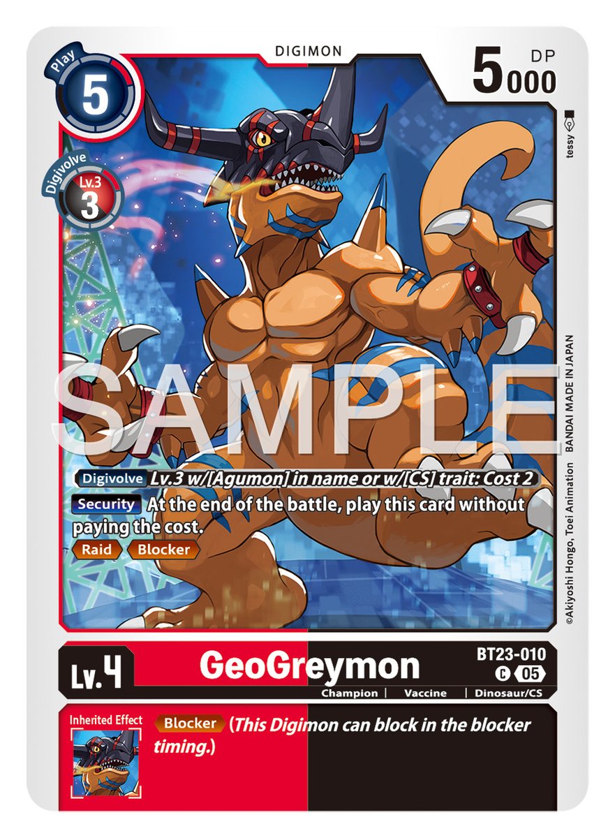 digimon_tcg_EN's tweet photo. [Card Reveals]

Hello Digimon Tamers!
Today’s card is [BT23-010 GeoGreymon]!

BOOSTER HACKERS’ SLUMBER [BT-23]
In stores October, 2025!
https://t.co/8PMH3BpbGg

#DigimonCardGame
#DigimonTCG
#Digimon https://t.co/hDVV1C1PWP
