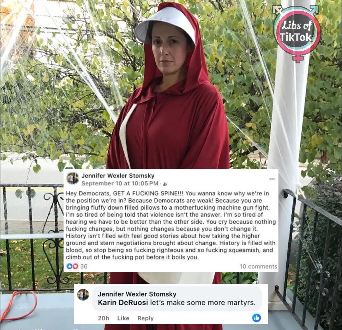 Libs of TikTok (@libsoftiktok) on Twitter photo Ambler, PA tax collector and local Democratic Party leader calls for MORE ass*ssinations and violence
“I’m so tired of being told that violence isn’t into the answer. History is filled with blood. Let’s make some more myrtys.”
SHE NEEDS TO RESIGN.
Will <a href="/PADems/">PA Democratic Party</a> condemn this?? Ambler, PA tax collector and local Democratic Party leader calls for MORE ass*ssinations and violence
“I’m so tired of being told that violence isn’t into the answer. History is filled with blood. Let’s make some more myrtys.”
SHE NEEDS TO RESIGN.
Will <a href="/PADems/">PA Democratic Party</a> condemn this??