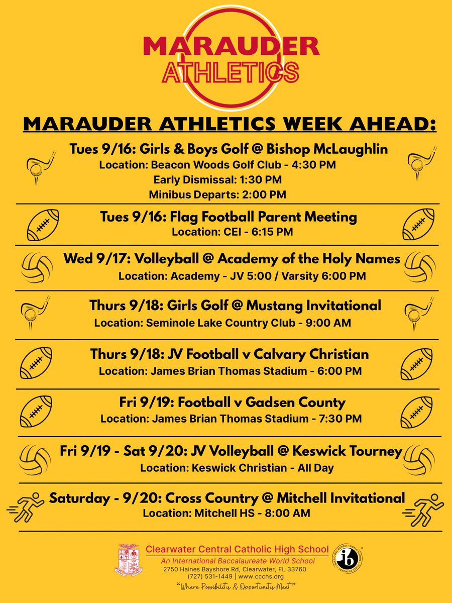 CCCMarauders's tweet image. New Week! 💪 ⛳️ 🏈 🏐 🏃 

#GoMarauders 🟡🔴