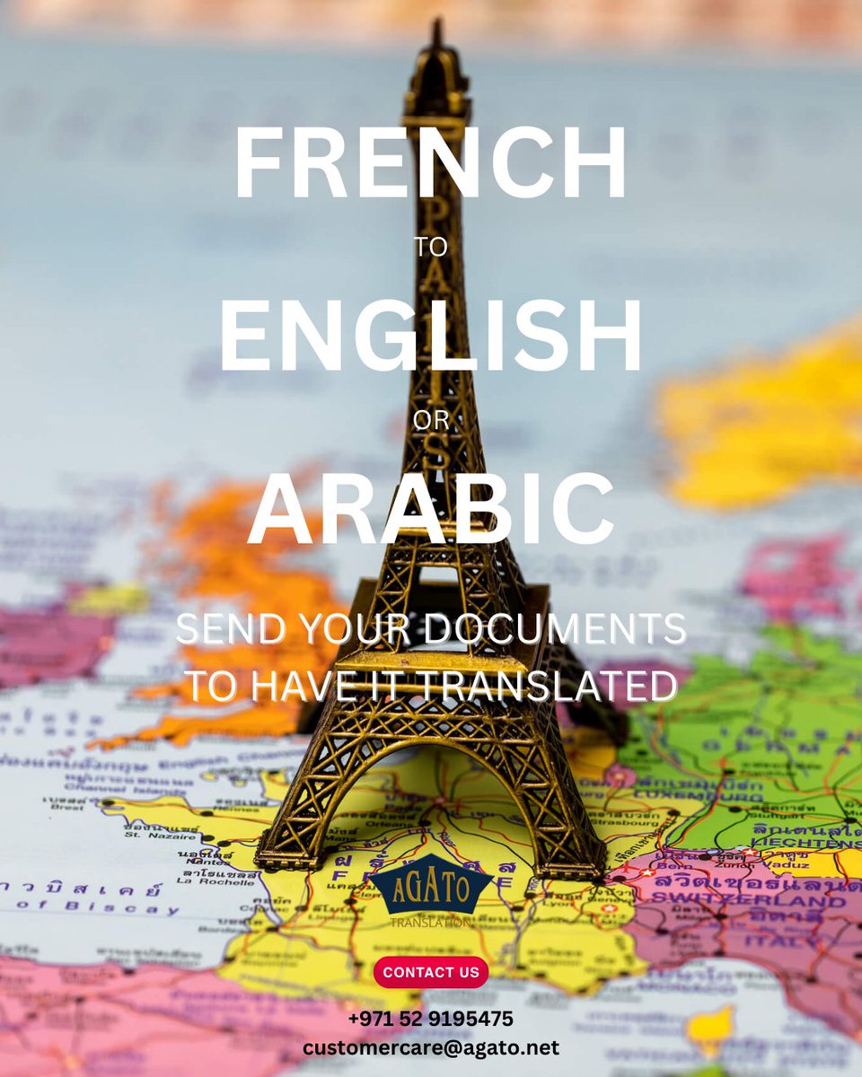 AgatoTranslate's tweet photo. FRENCH to ENGLISH or ARABIC TRANSLATION

#TrendingNow #French #Translate #Dubai https://t.co/4MbOXyVNHi